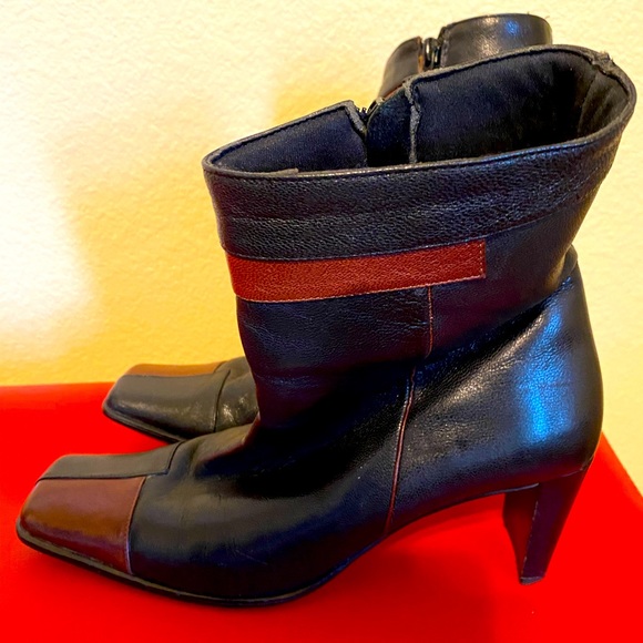 CHILEAN LEATHER GINO SA BLACK AND WINE COLOR BOOTIES - Picture 1 of 3